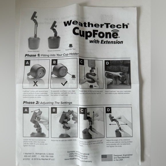 NIB WeatherTech CupFone Cell Phone Holder with Extension - Picture 6 of 6